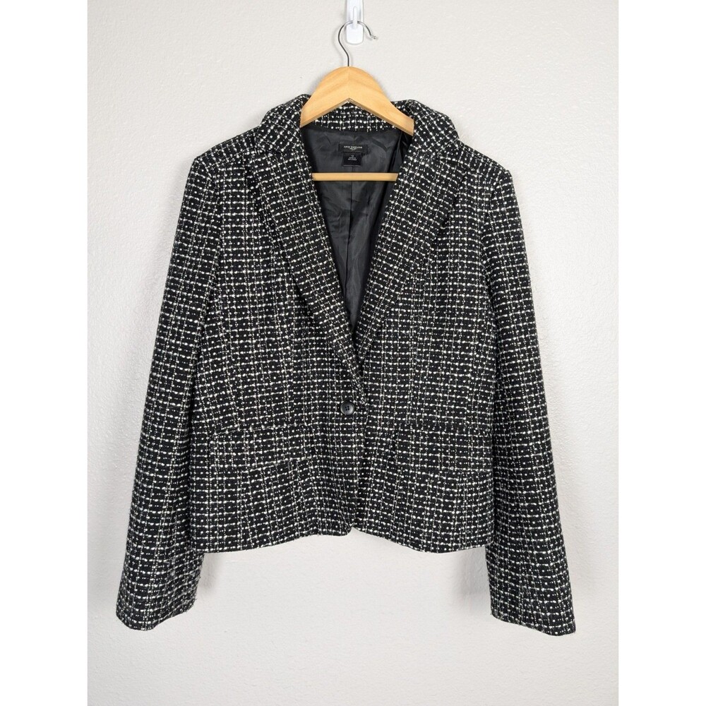 Ann Taylor Black White‎ Tweed Blazer Shawl Lapel Size 12